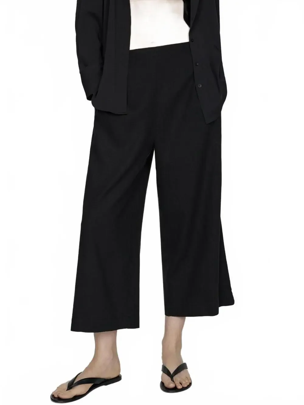 Mango Linen Blend Cropped Wide Leg Linen Pants NWT Black Size XS